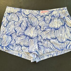 LILLY PULITZER Sonya Rayon Beach Shorts Size 2 Rayon Blue White Preppy‎ Vacation